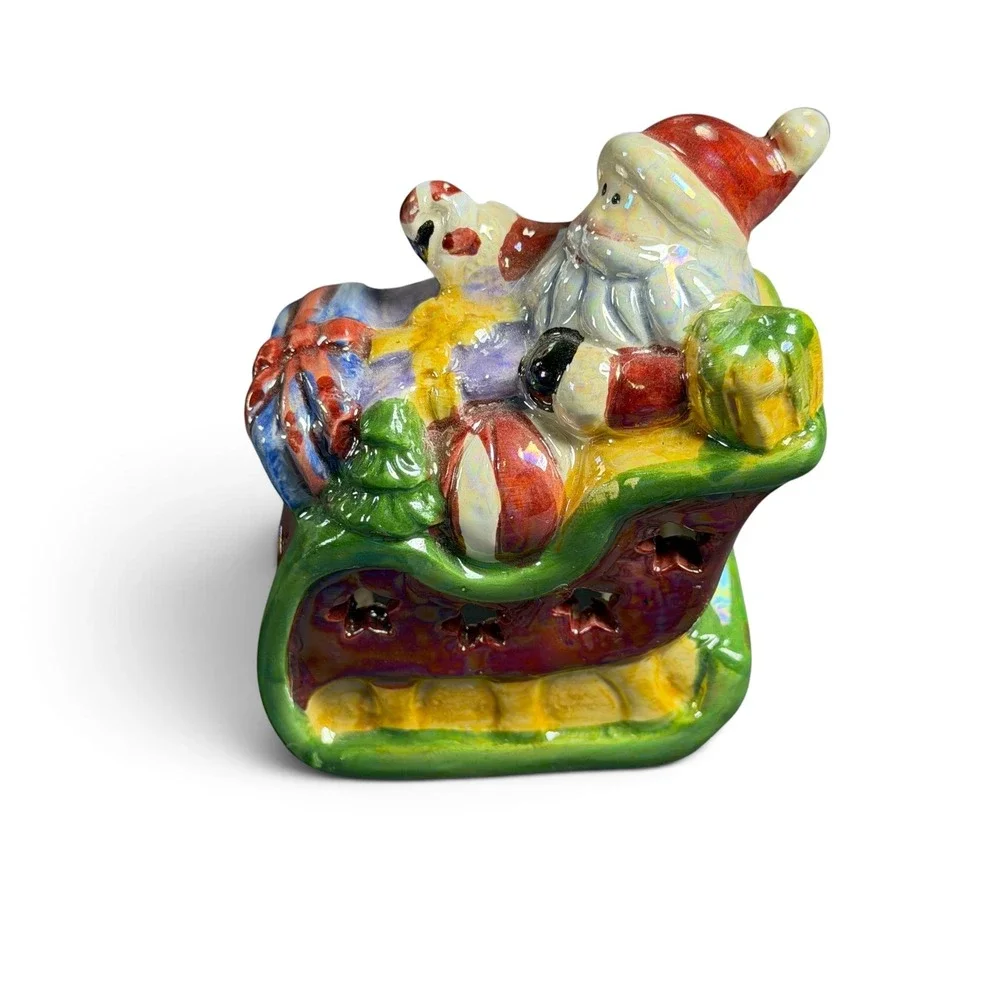 Ceramic Christmas Ornament Set Santa Sleigh Mrs Claus Elf